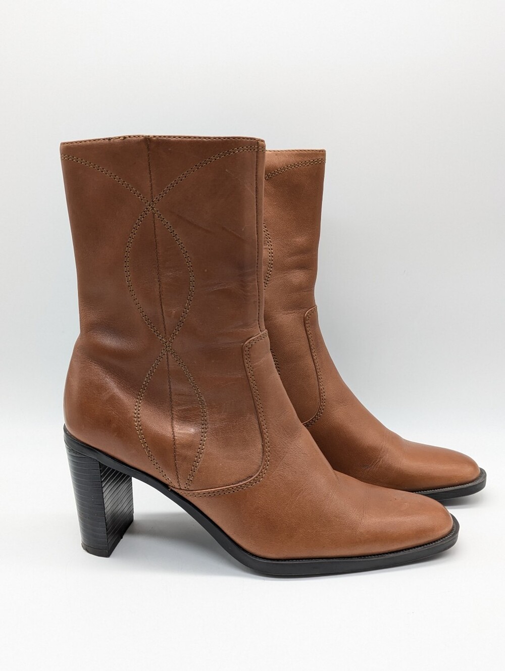 Thom Mcan Light Brown Leather Heeled Point Toe Zip Side Ankle Boot 7.5
